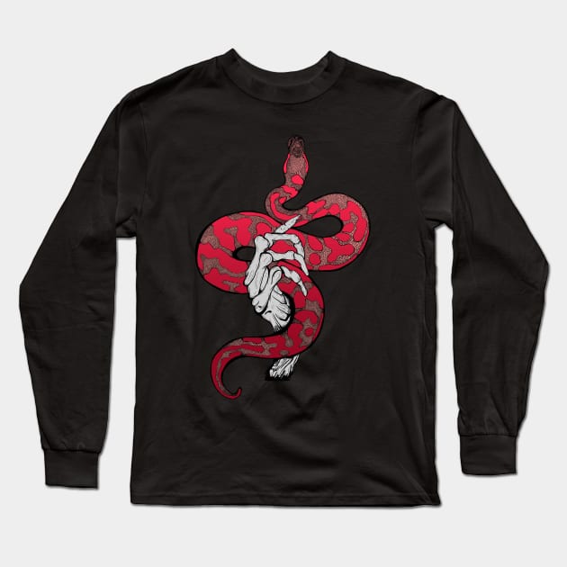 Red snake in skeleton hand Long Sleeve T-Shirt by Jess Adams